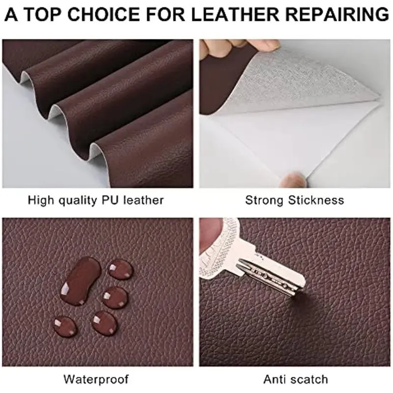 1pc Leather Repair Patch For Furniture | Self Adhesive Reupholster Tape Patches Kit For Couches Car Seat Sofa Jackets Handbags | Brown