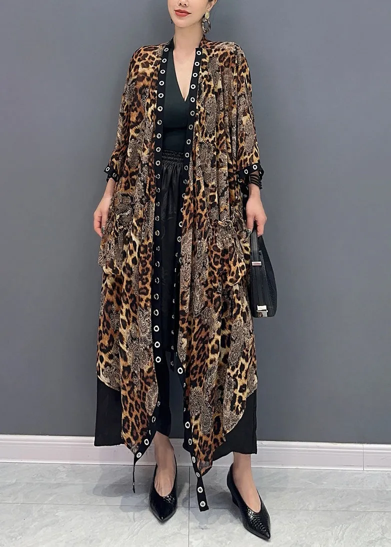 2024 Summer Leopard Cardigan Asymmetrical Design Long Sleeve