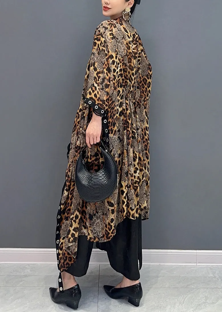 2024 Summer Leopard Cardigan Asymmetrical Design Long Sleeve