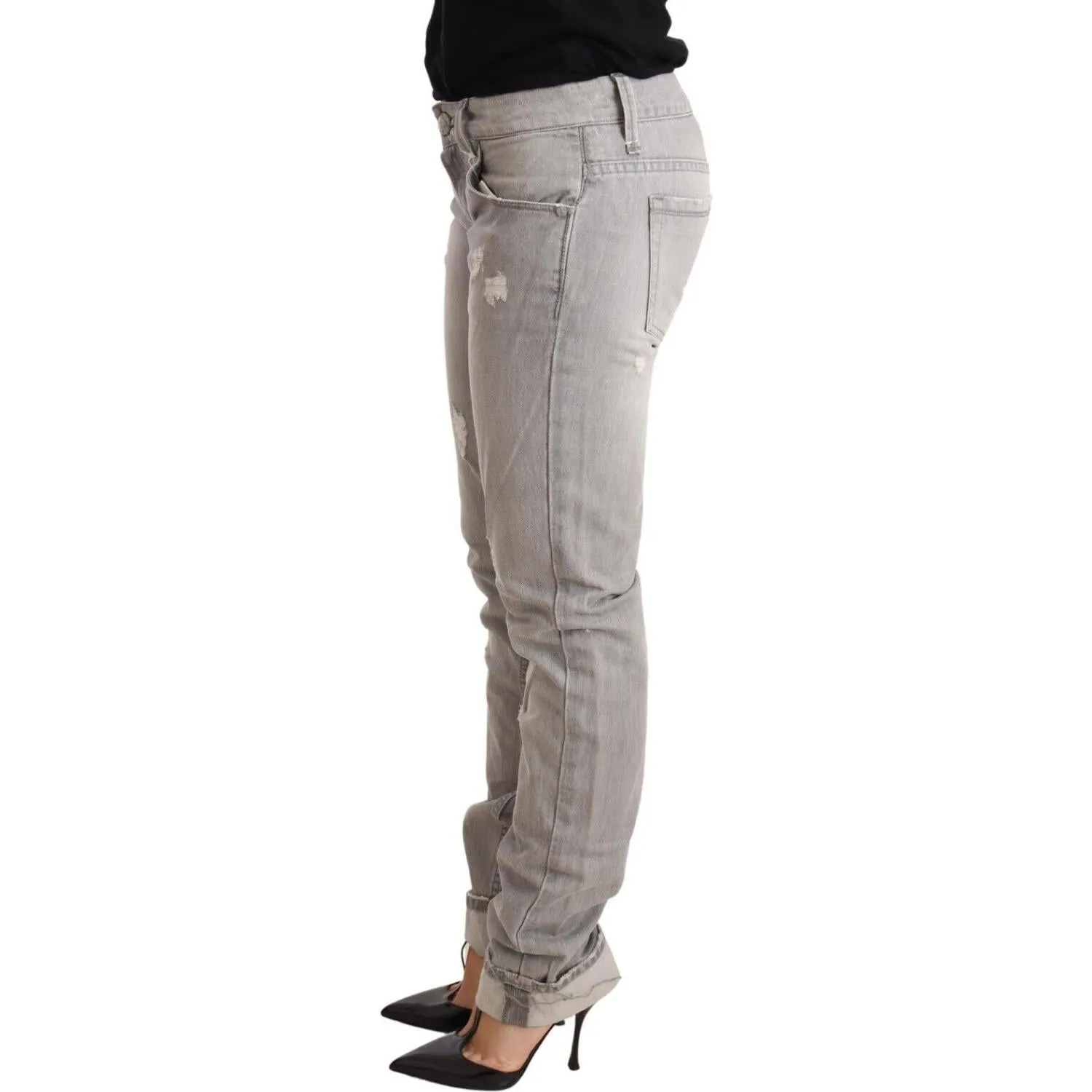 Acht Chic Slim Fit Tattered Gray Wash Jeans