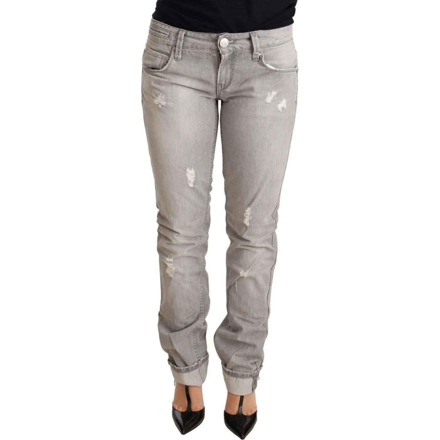 Acht Chic Slim Fit Tattered Gray Wash Jeans