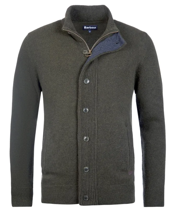 BARBOUR Essential Patch Zip Thru Cardigan - Seaweed