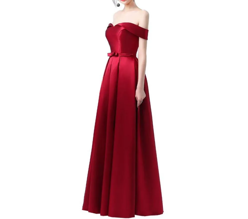 Bridesmaid off the shoulder evening dresses with back lace-up at Bling Brides Bouquet