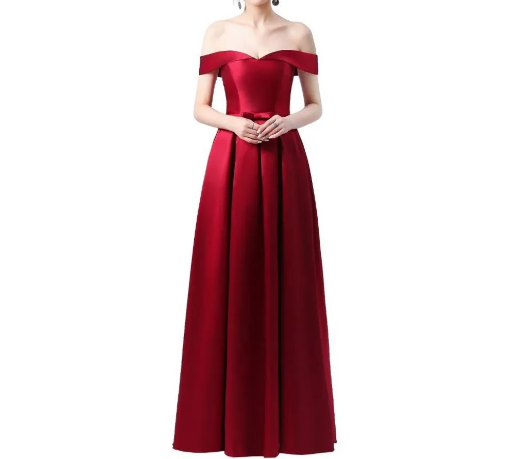 Bridesmaid off the shoulder evening dresses with back lace-up at Bling Brides Bouquet