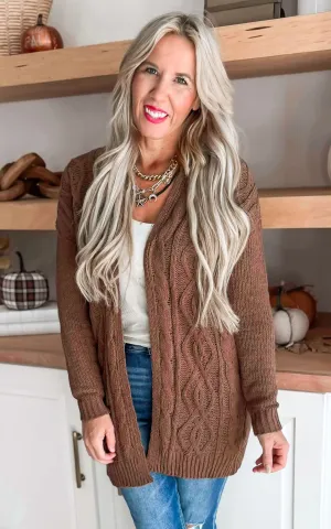 Brown Long Sleeve Open Front Cardigan - DEAL