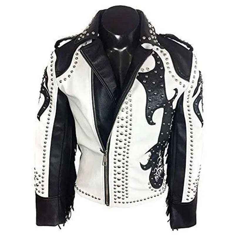 Buy Rock Punk Gothic Best Genuine Studded Motorcycle Fringe Biker Leather Jackets For Sale