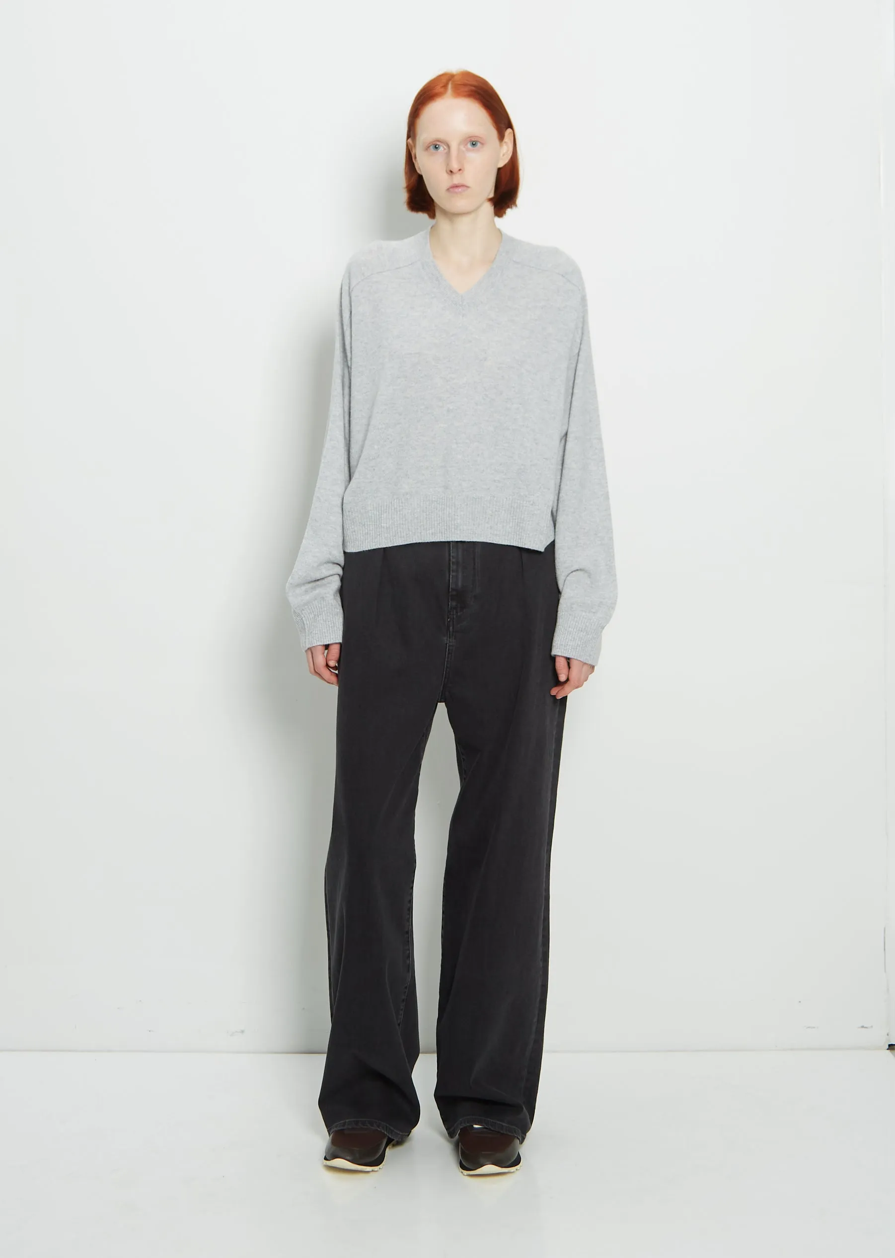 Cashmere Emsalo V-Neck Sweater — Grey Melange