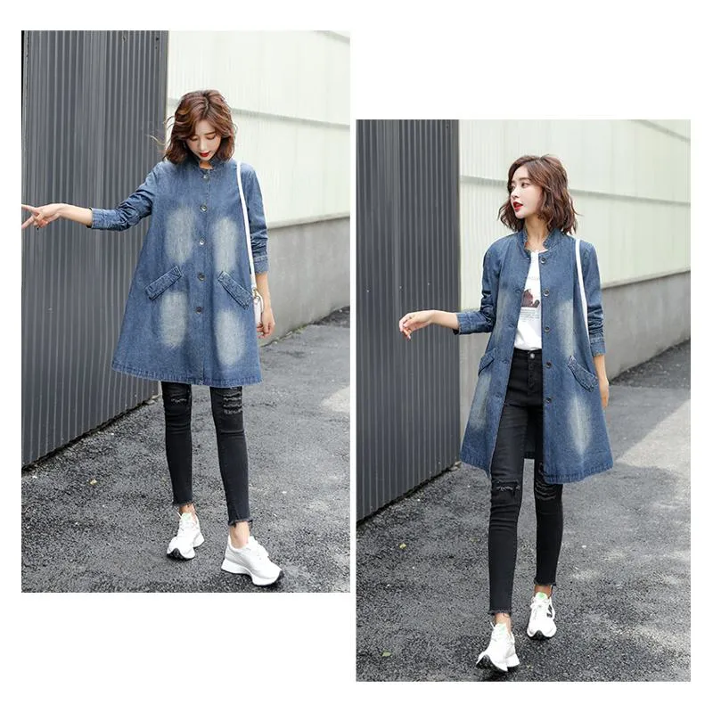 Chic Thin Plus Mid-Length Denim Coat