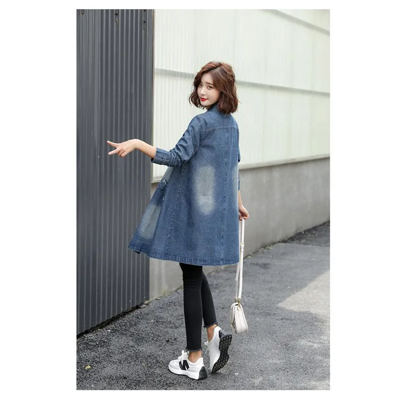 Chic Thin Plus Mid-Length Denim Coat