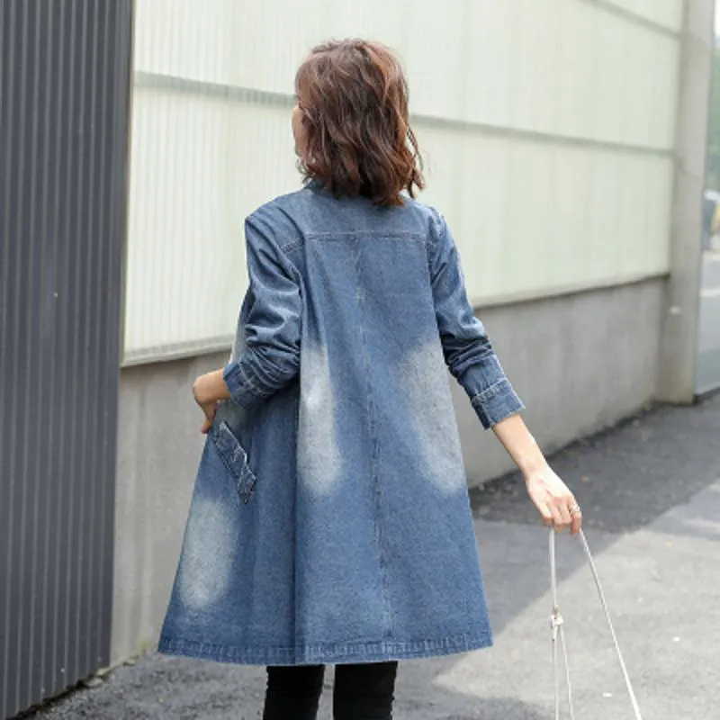 Chic Thin Plus Mid-Length Denim Coat