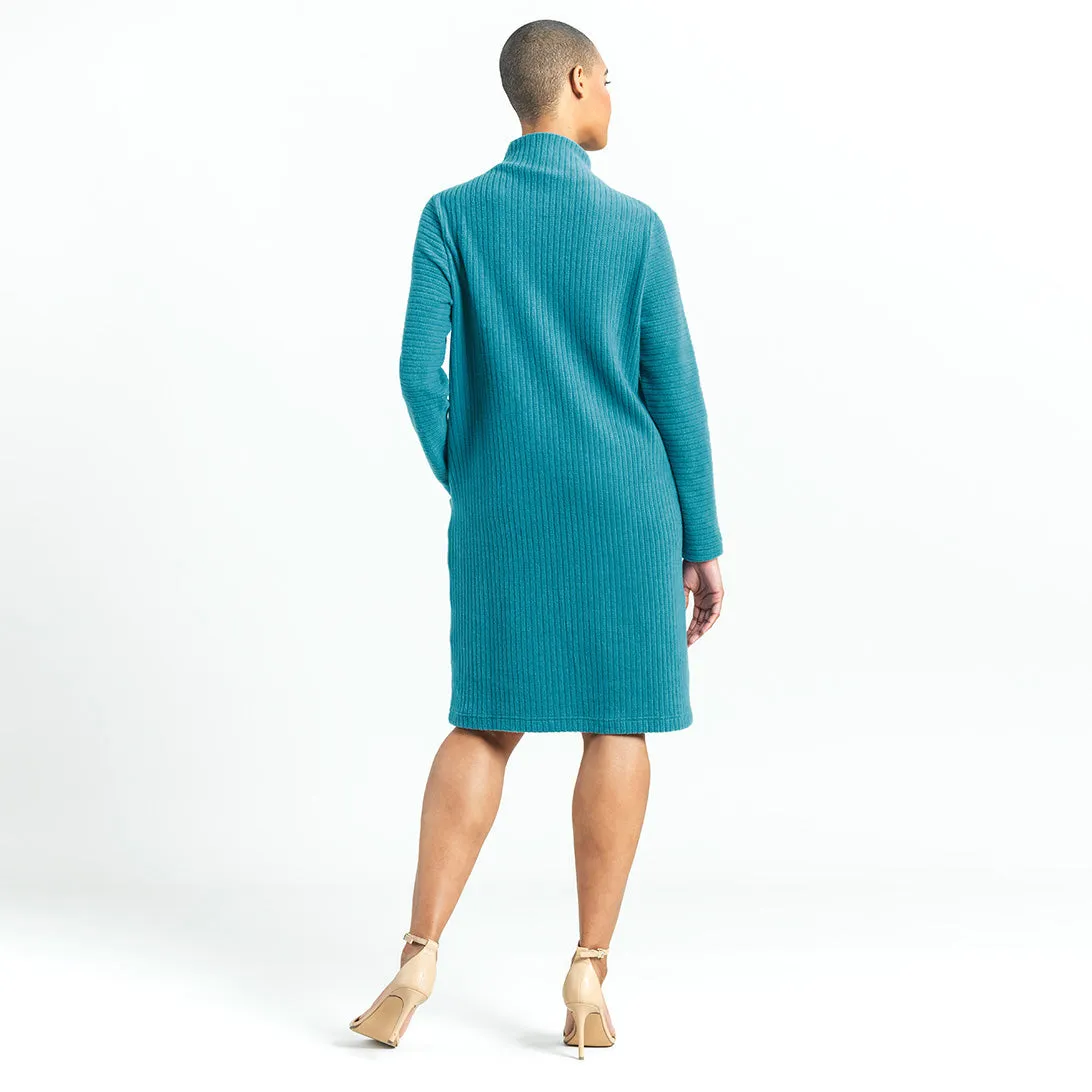 Chunky Ribbed - Tunic Pocket Sweater Dress - Teal - Final Sale!