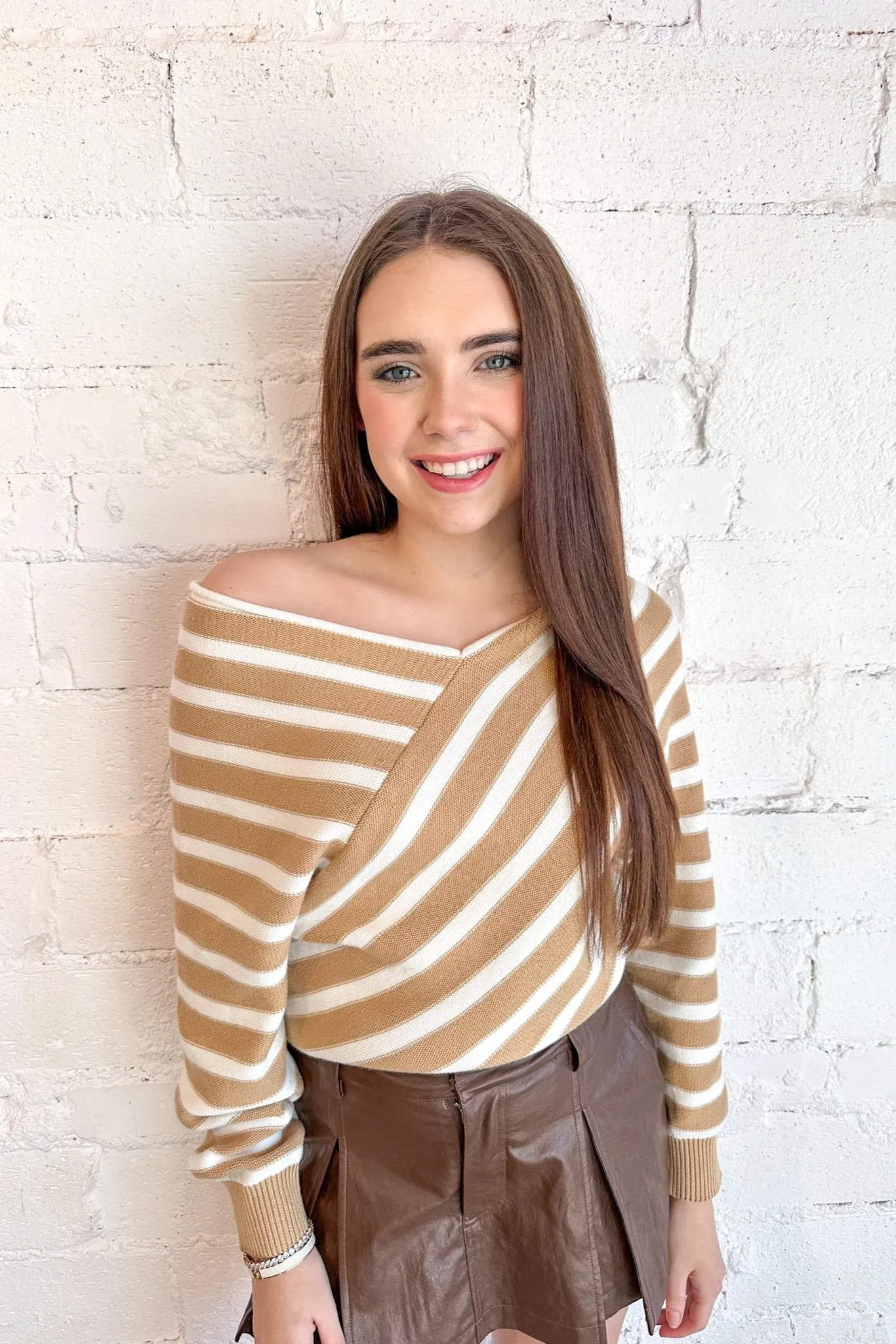 Cross Stripe V Neck Sweater