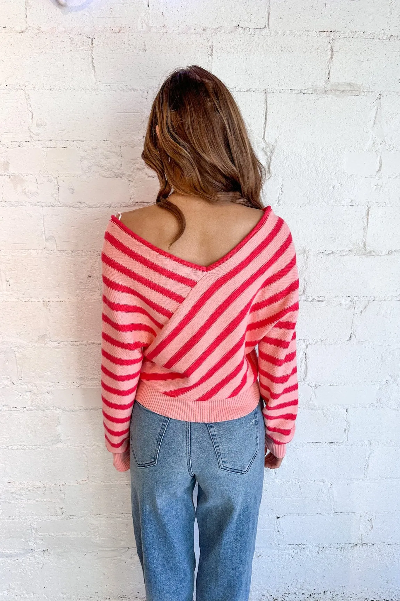 Cross Stripe V Neck Sweater