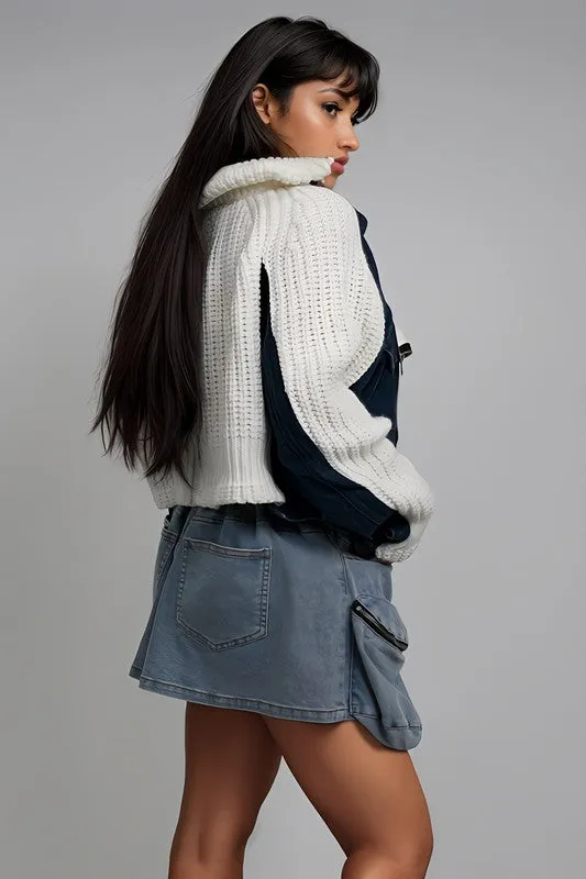 Denim and Knit Multi Fabric Jacket