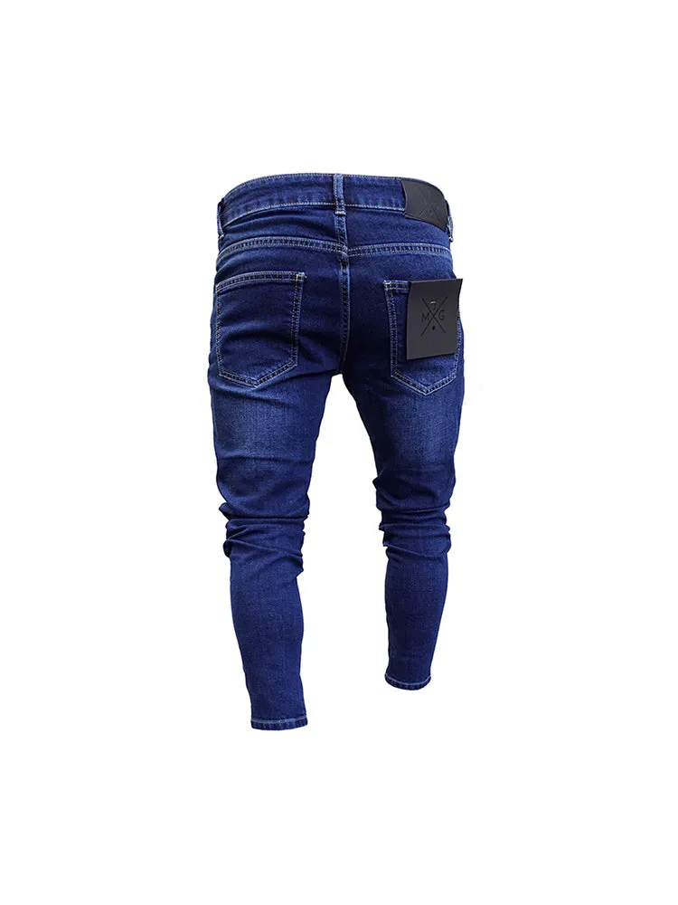 Denim Men'S Calf Pant Skinny Paint Zipper Slim Jeans