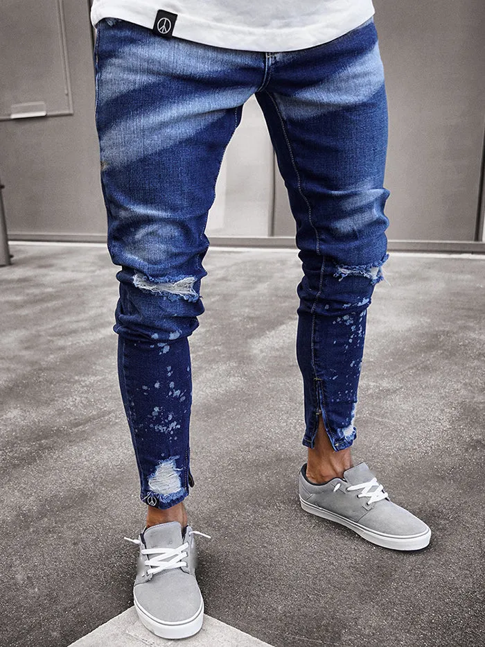 Denim Men'S Calf Pant Skinny Paint Zipper Slim Jeans