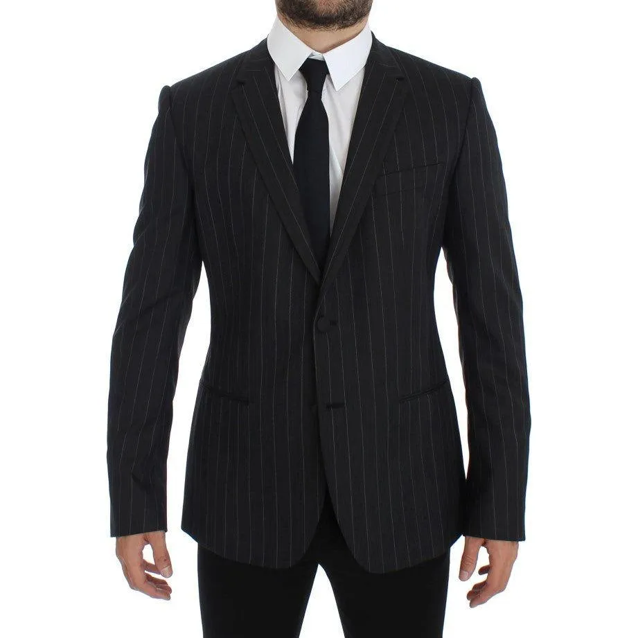 Dolce & Gabbana Chic Gray Striped Wool Blazer Jacket