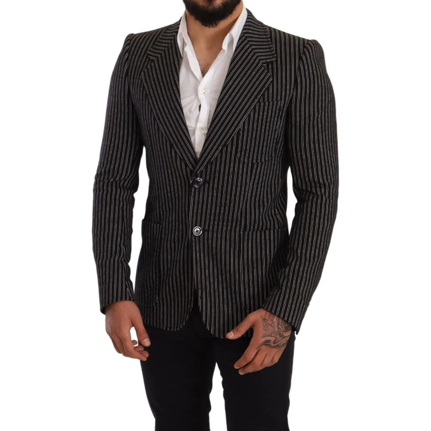 Dolce & Gabbana Elegant Black Striped Virgin Wool Blazer