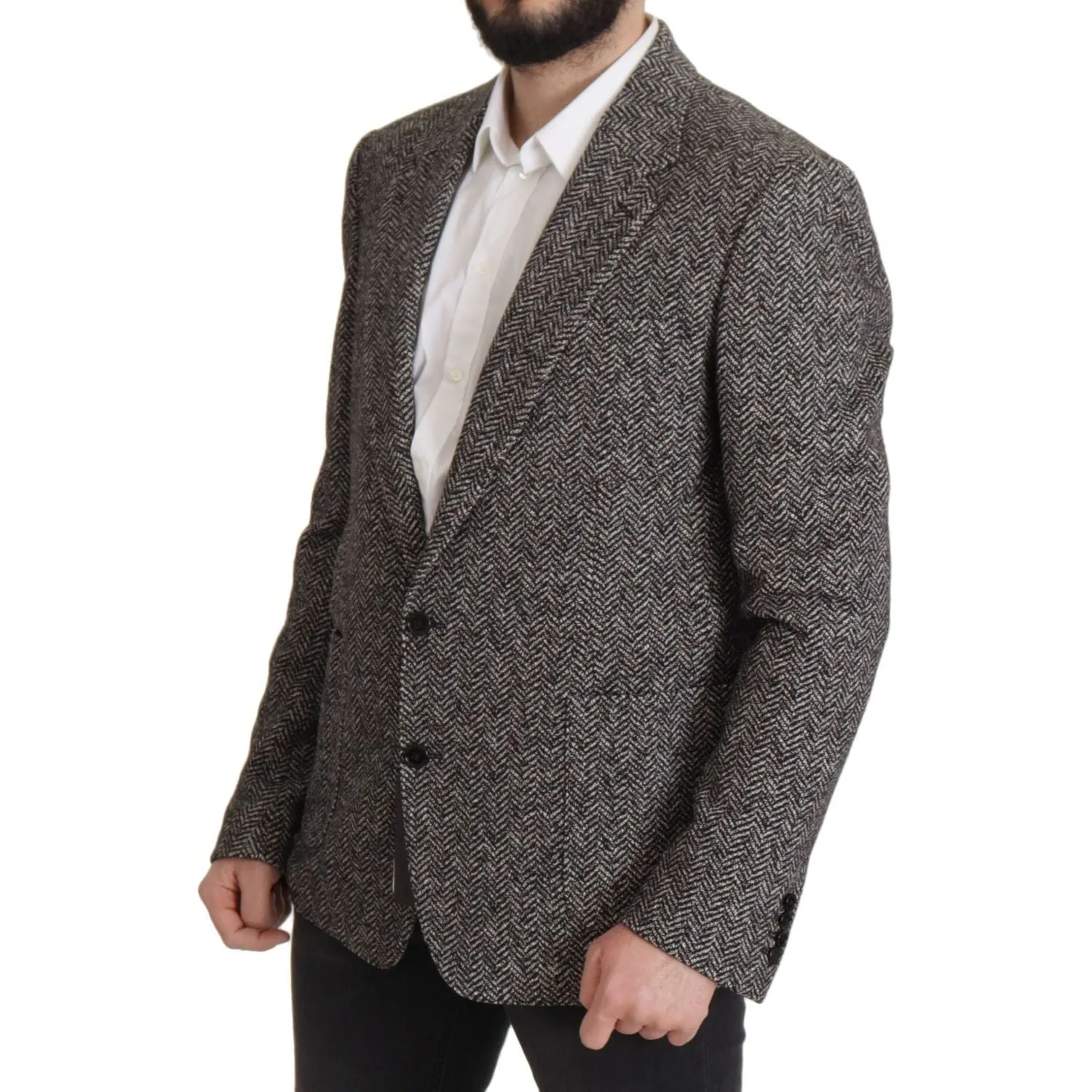 Dolce & Gabbana Exquisite Gray Herringbone Blazer Jacket