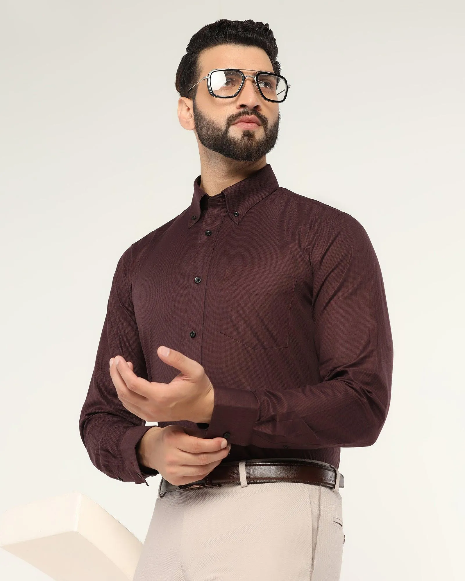 Formal Maroon Textured Shirt - Prey