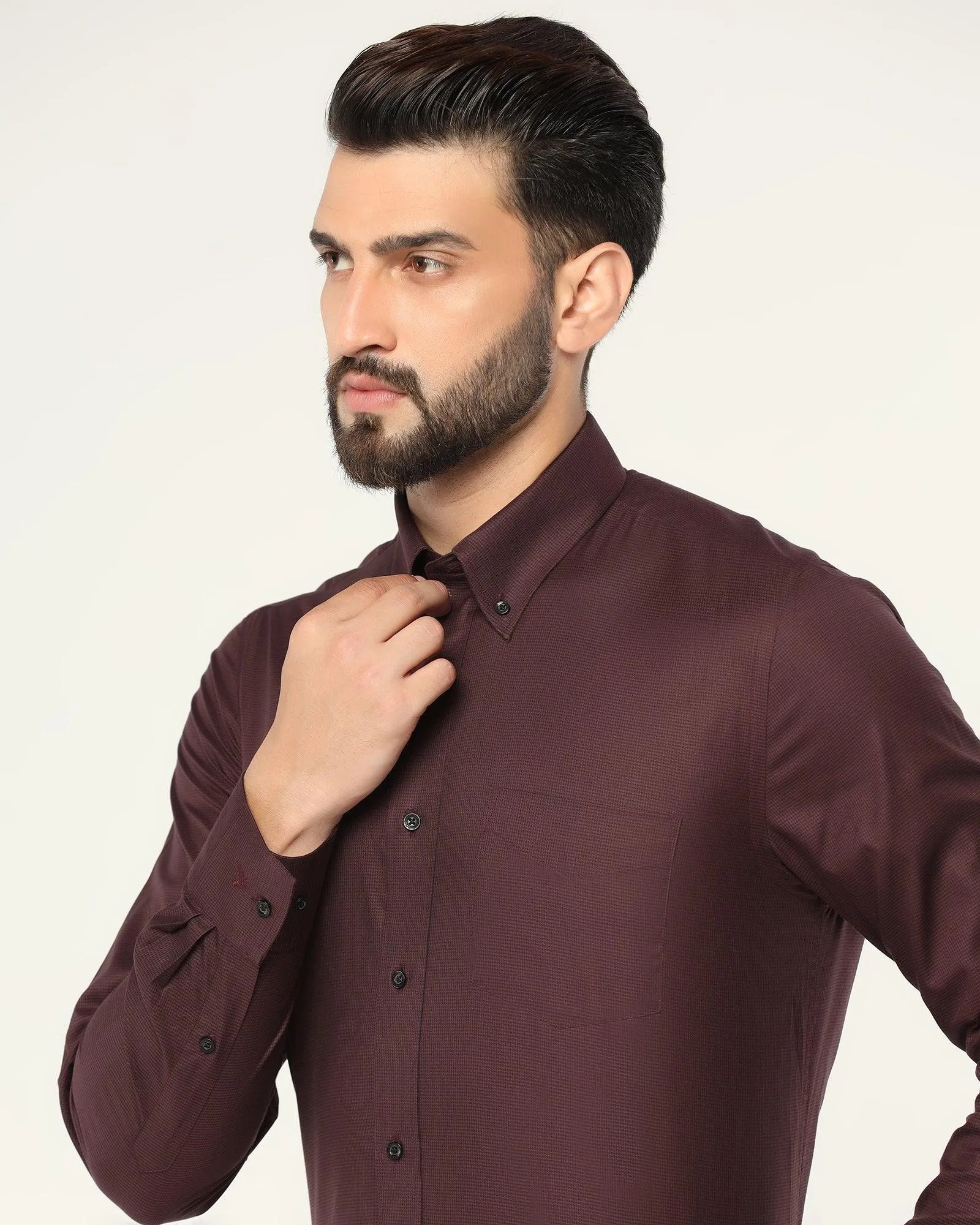 Formal Maroon Textured Shirt - Prey