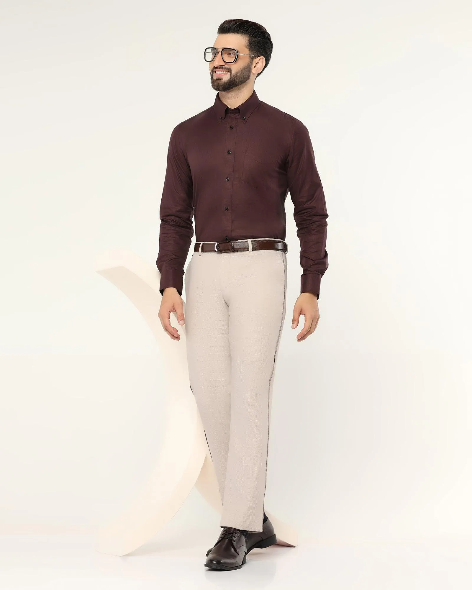 Formal Maroon Textured Shirt - Prey