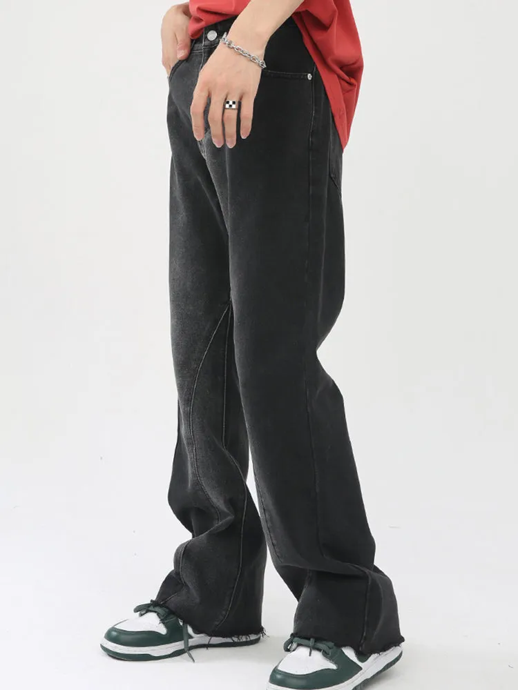 Gradient Raw Edge Straight Casual Trousers Jeans