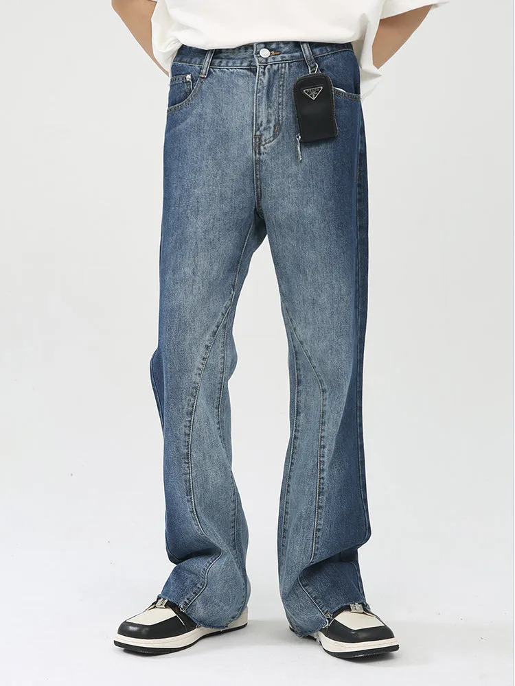 Gradient Raw Edge Straight Casual Trousers Jeans