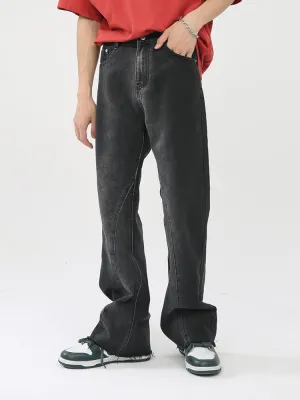 Gradient Raw Edge Straight Casual Trousers Jeans