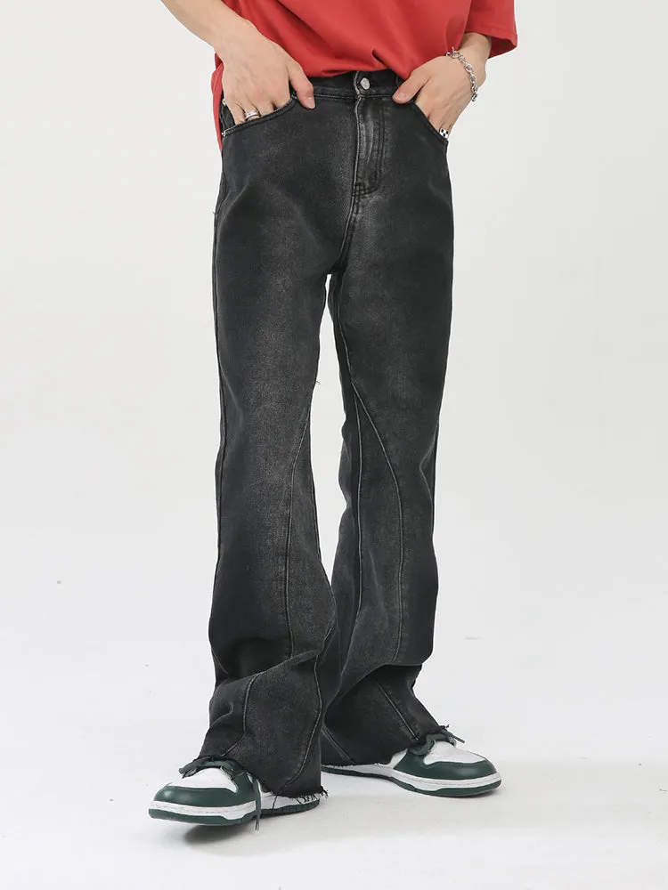 Gradient Raw Edge Straight Casual Trousers Jeans