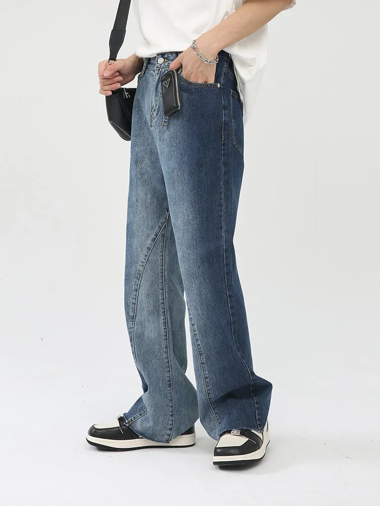 Gradient Raw Edge Straight Casual Trousers Jeans