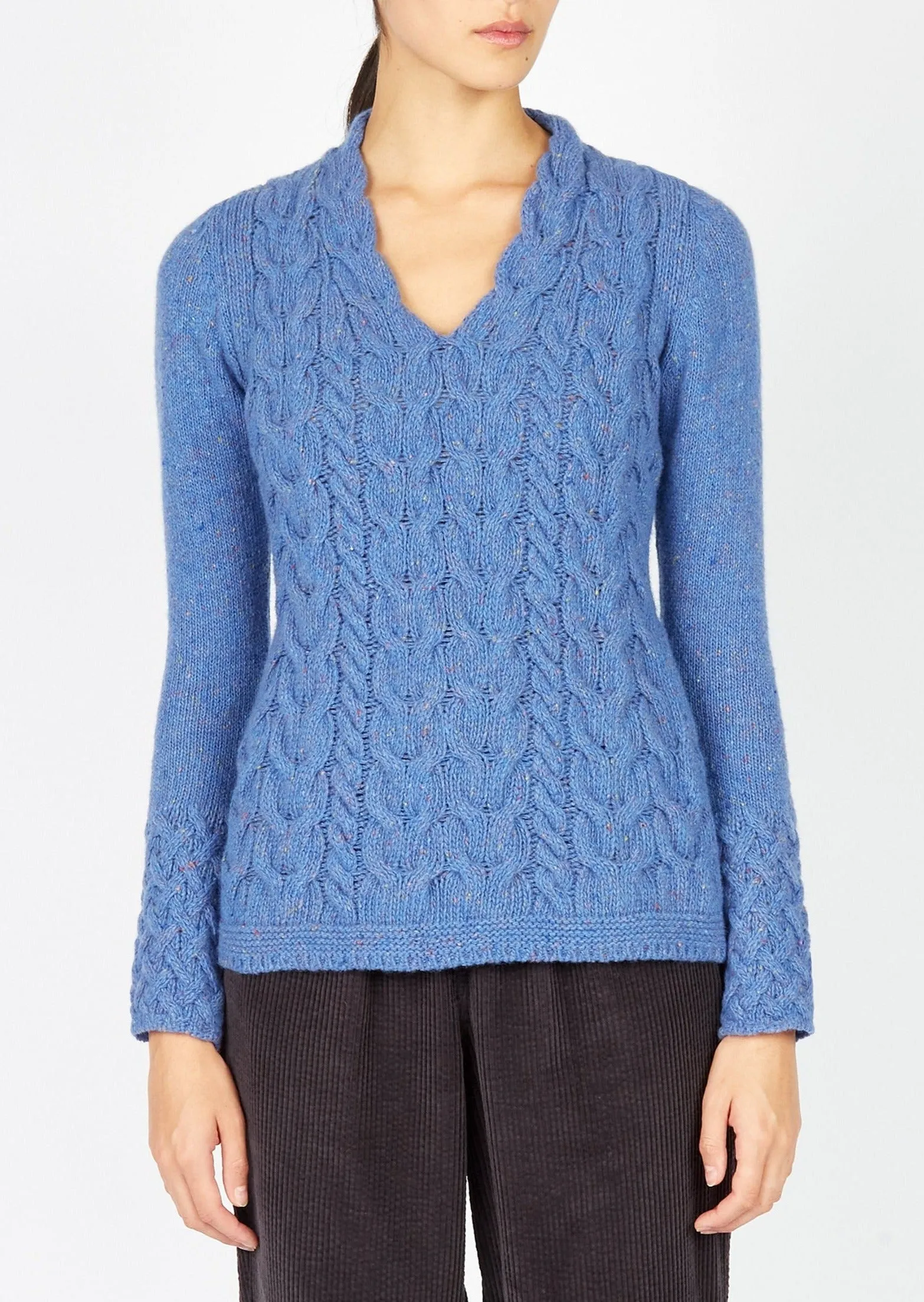 Horseshoe V Neck Aran Sweater | Marina