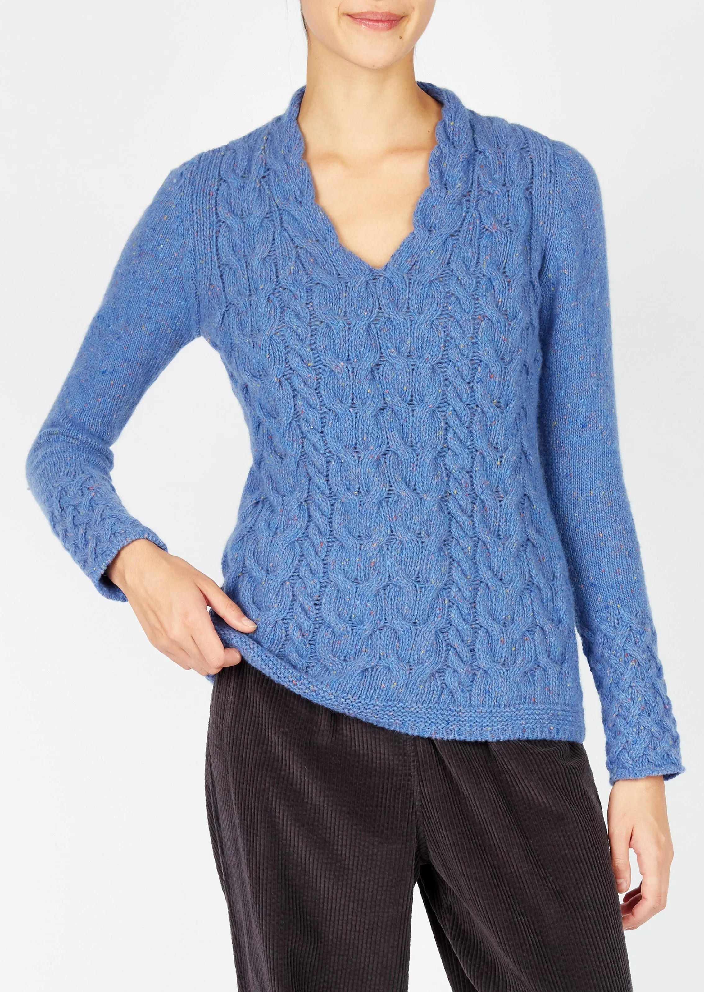 Horseshoe V Neck Aran Sweater | Marina