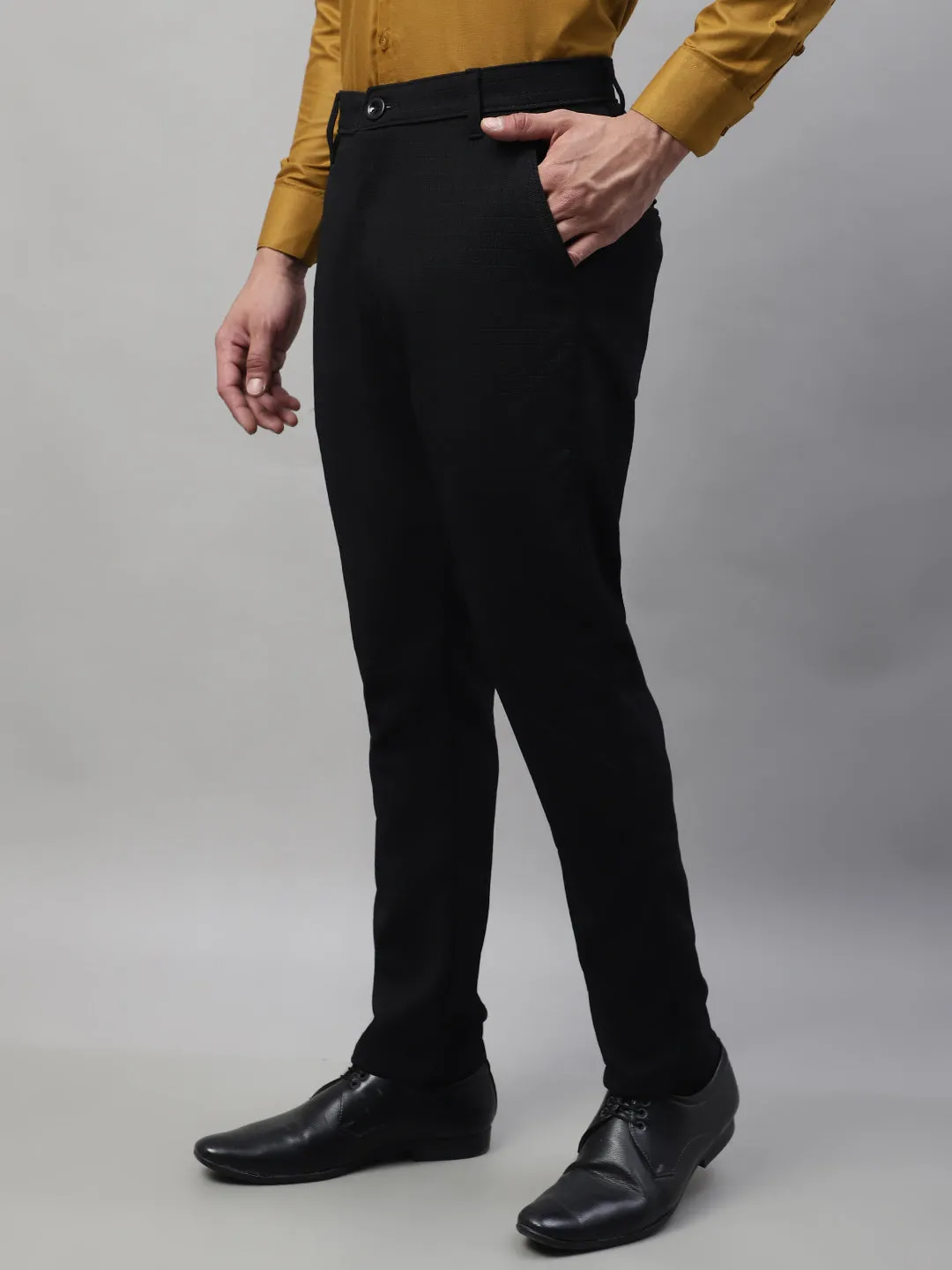 Jashvi Men's Black Tapered Fit Formal Trousers