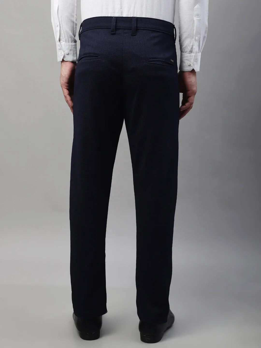 Jashvi Men's Navy Blue Tapered Fit Formal Trousers