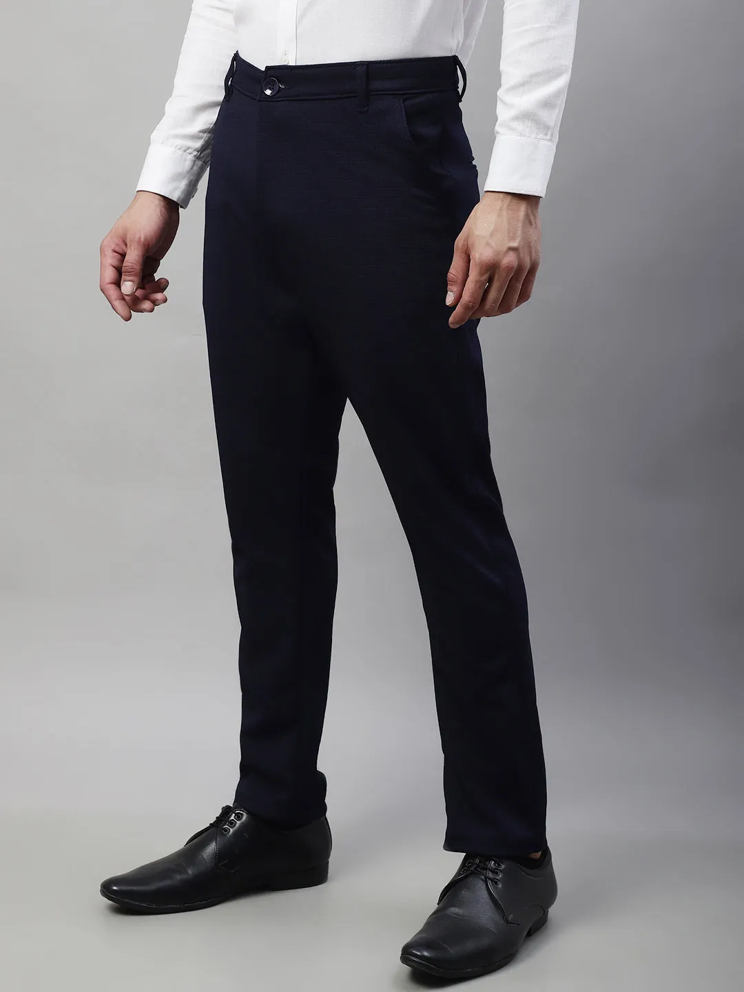 Jashvi Men's Navy Blue Tapered Fit Formal Trousers