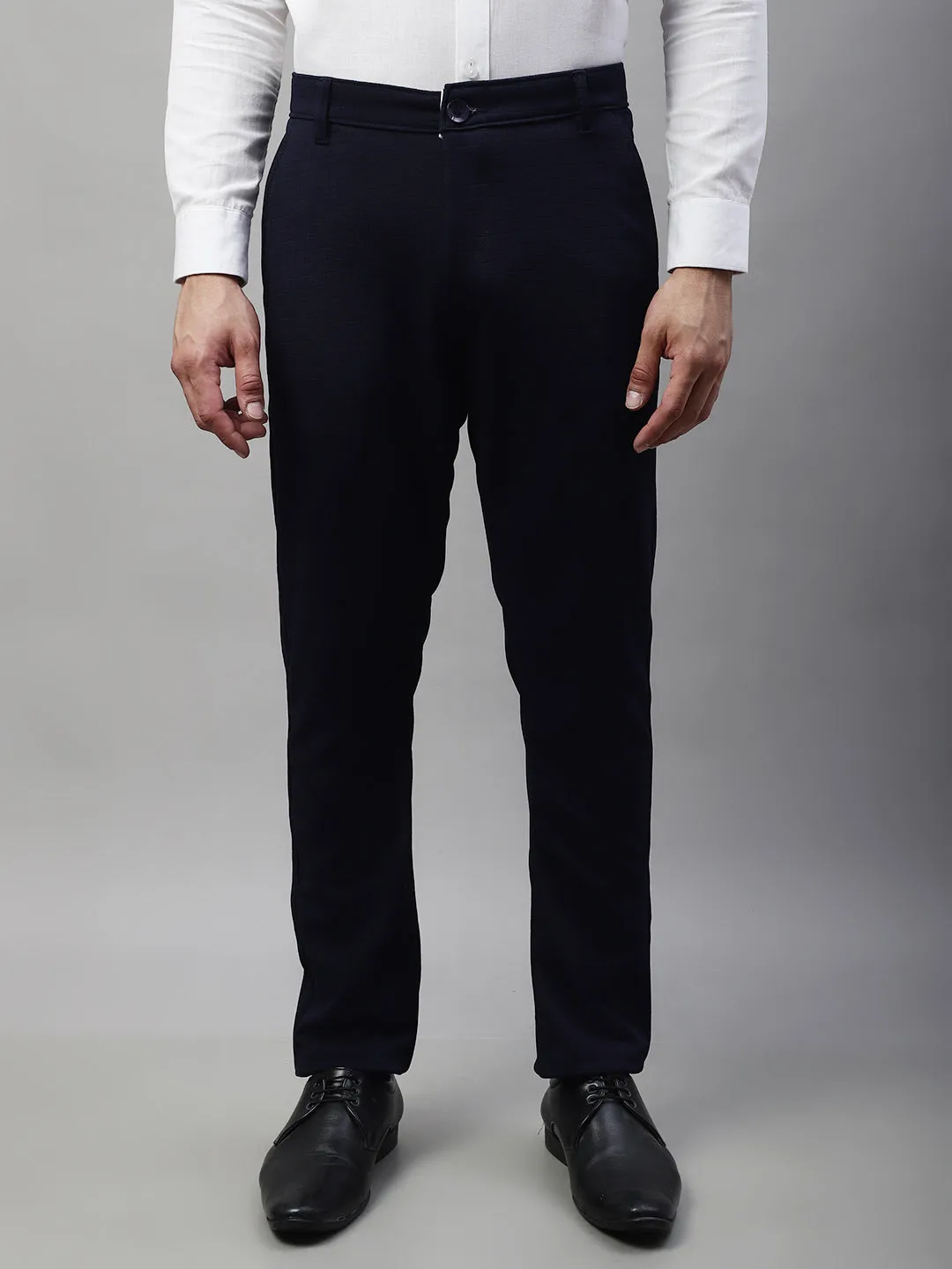 Jashvi Men's Navy Blue Tapered Fit Formal Trousers