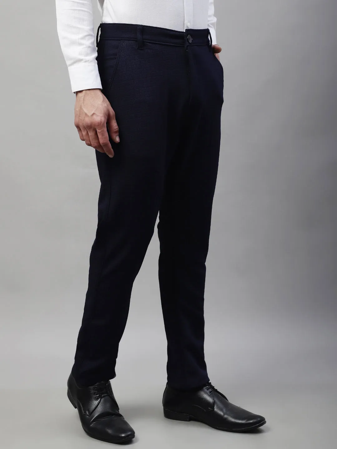 Jashvi Men's Navy Blue Tapered Fit Formal Trousers