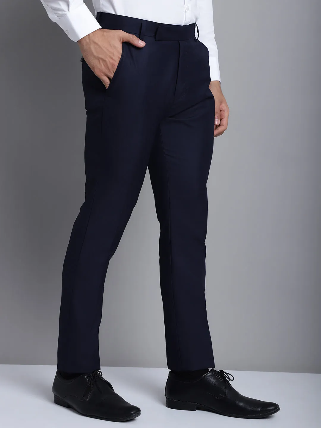 Jashvi Men's Navy Tapered Fit Formal Trousers