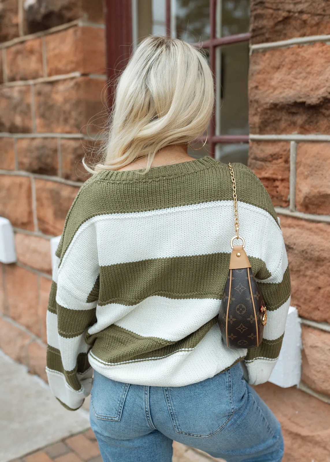 Kadie Olive Striped Chunky Sweater