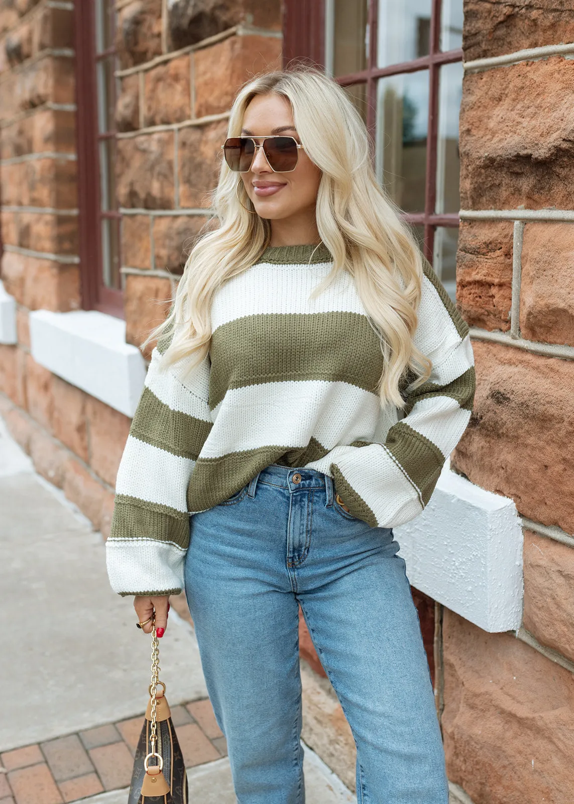 Kadie Olive Striped Chunky Sweater