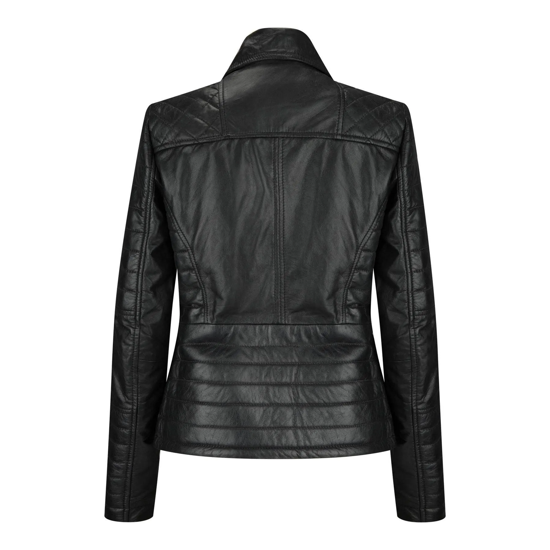 Ladies Women Real Leather Biker Rock Black Slim Fit Jacket