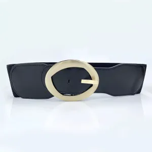 Leather & Elastic Wide Buckle Belt