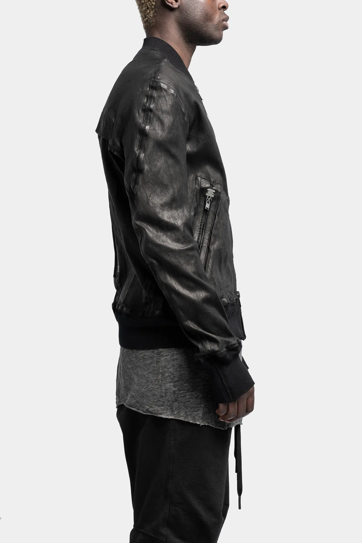 Leather bomber jacket