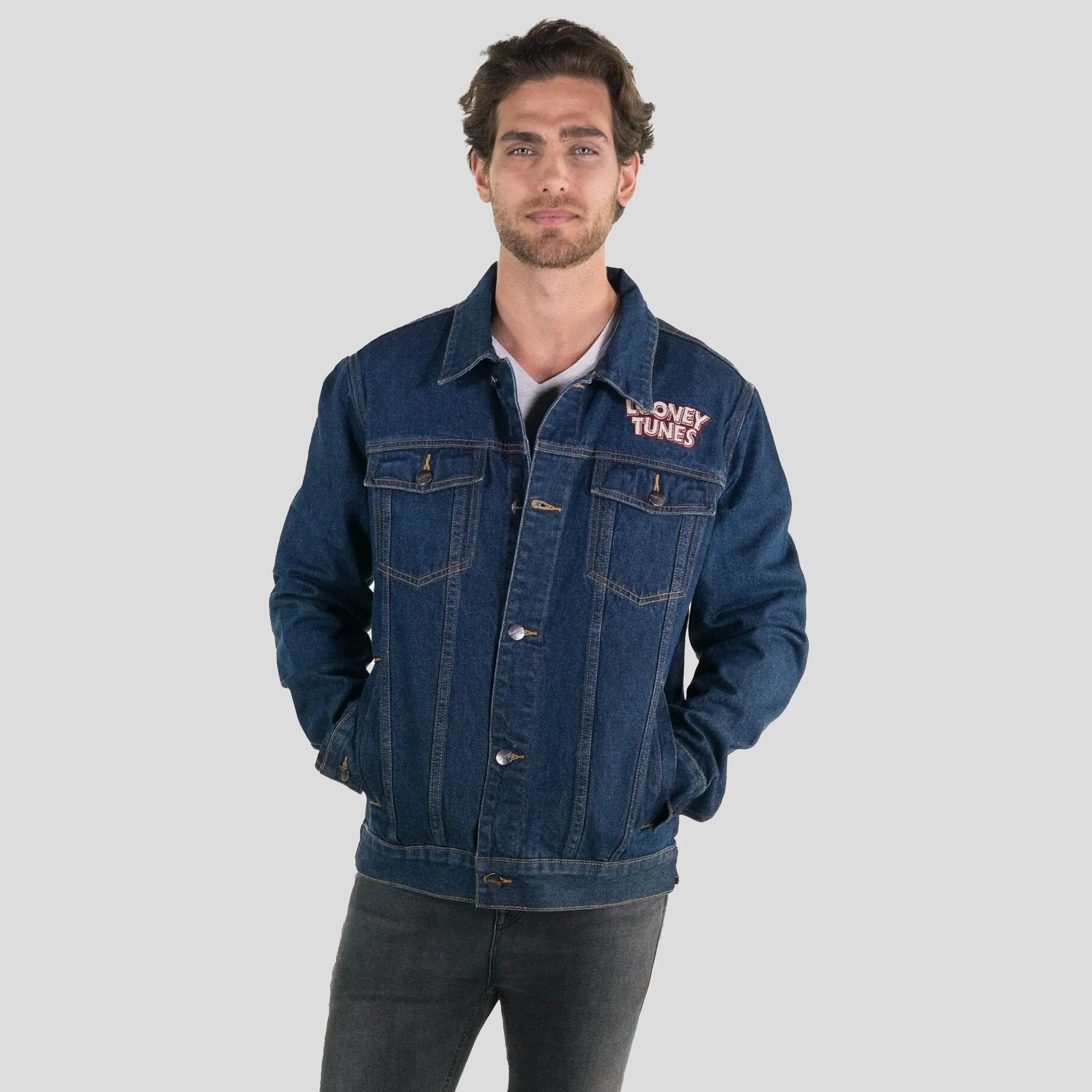 Members Only Men's Looney Tunes Denim Trucker Jacket