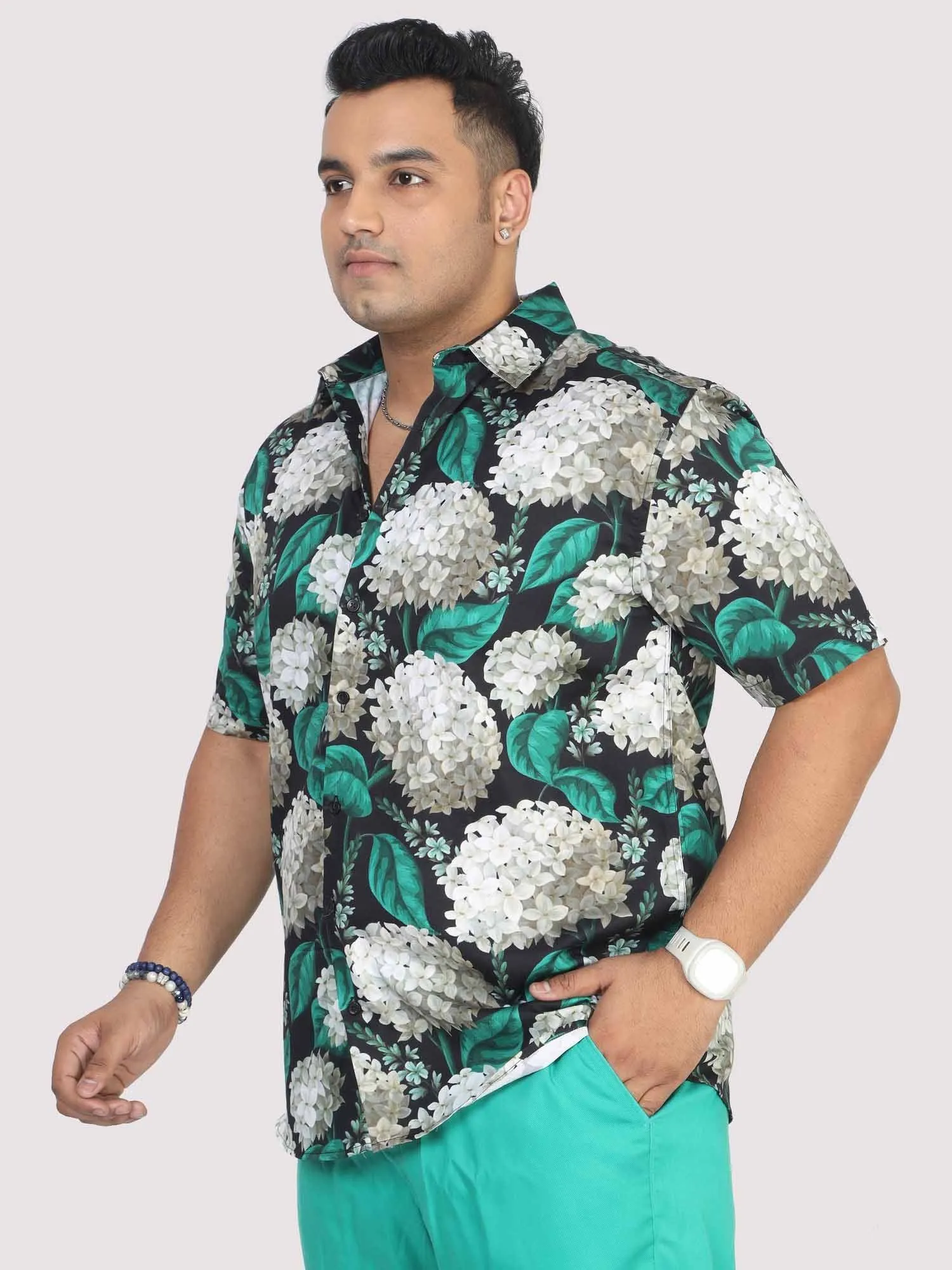 Men Plus Size Blissful Floral Digital Printed Half Shirt