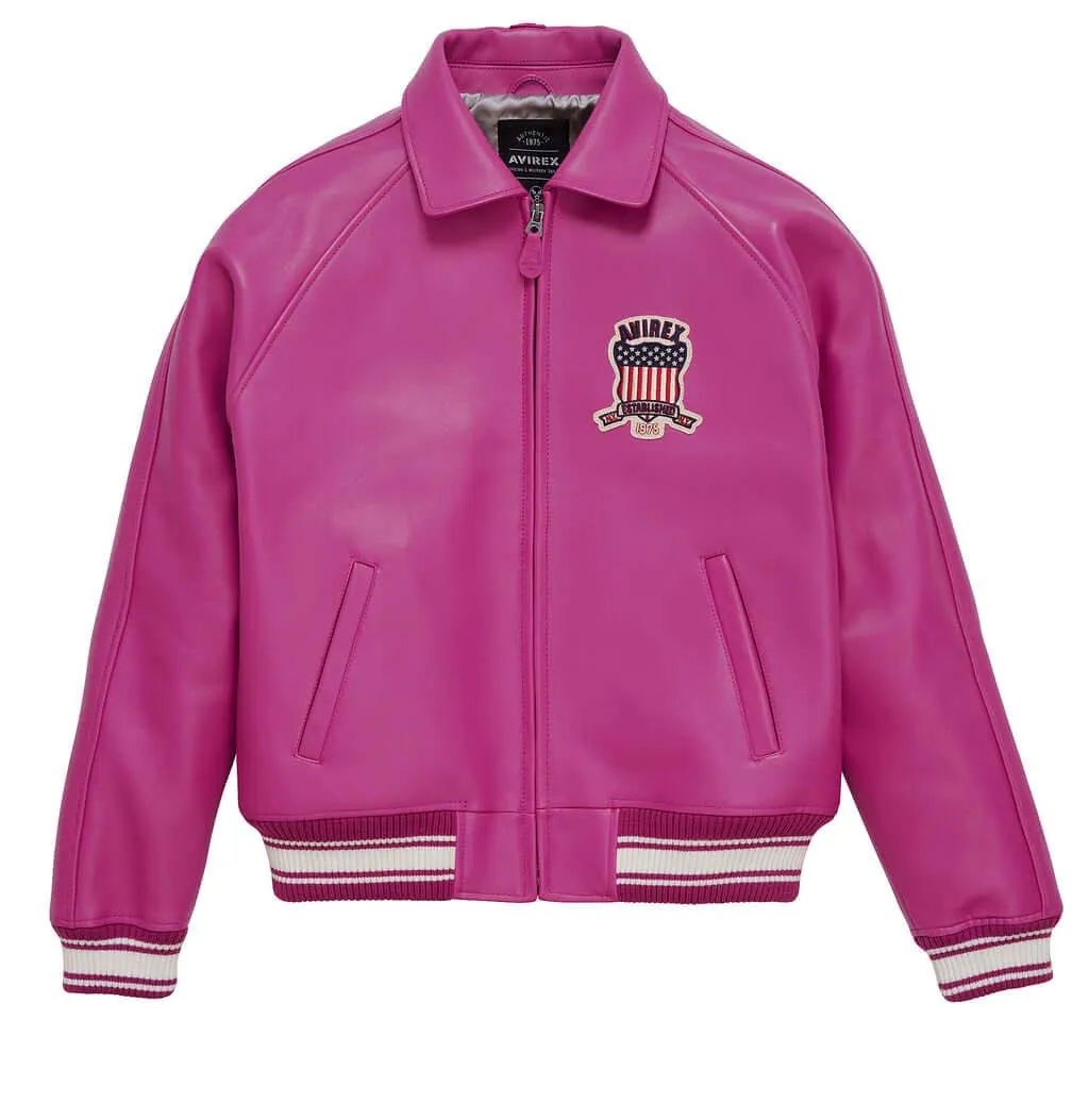 Mens Avirex Icon Pink Leather Jacket