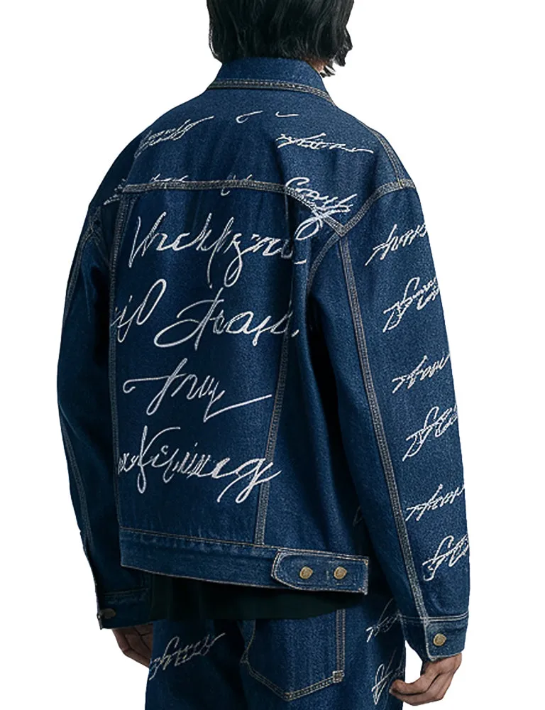 Men's Denim Jacket With Stylish Script Print