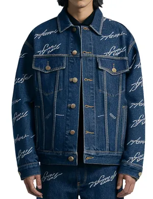 Men's Denim Jacket With Stylish Script Print