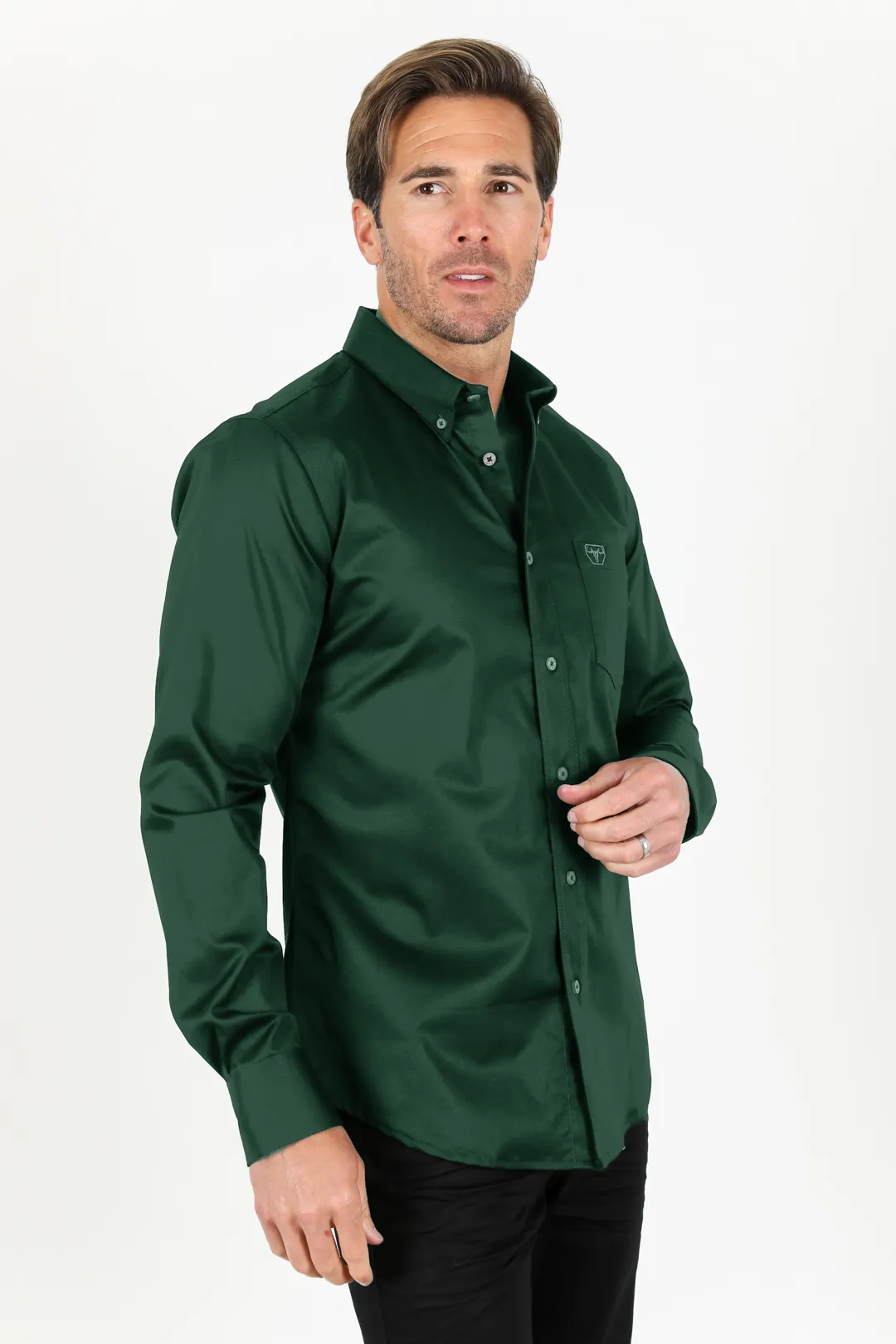 Men’s Single Pocket Logo Modern Fit Stretch Dress Shirt - Green